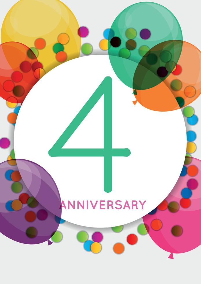 Template 4 Years Anniversary Congratulations, Greeting Card, Invitation Vector Illustration