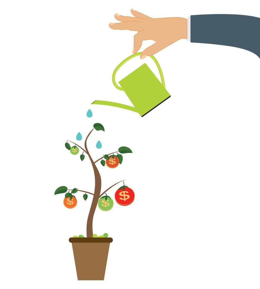 Colored Money Tree, Dependence of Financial Growth Flat Concept. Vector Illustration.