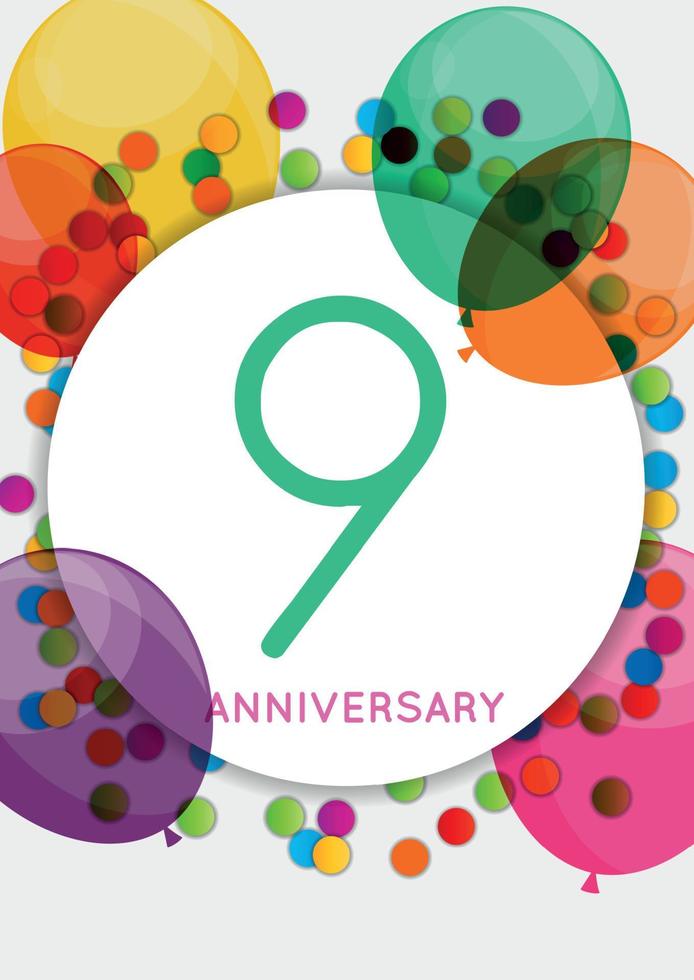 Template 9 Years Anniversary Congratulations, Greeting Card, Invitation Vector Illustration