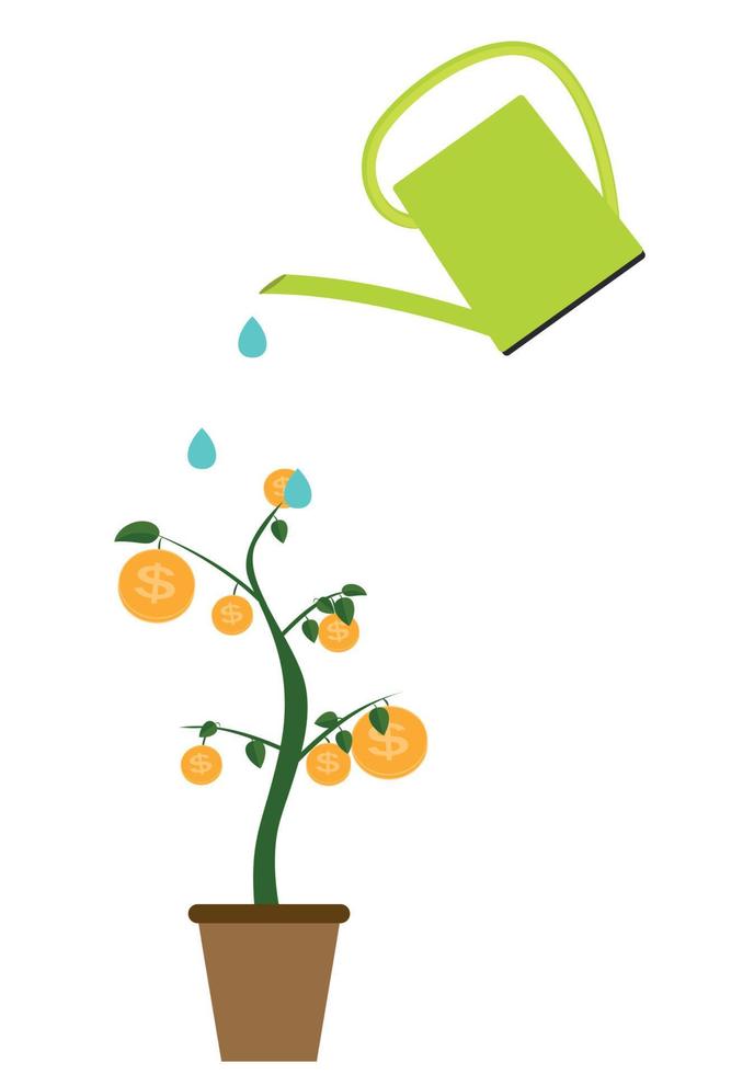 Colored Money Tree, Dependence of Financial Growth Flat Concept. Vector Illustration.