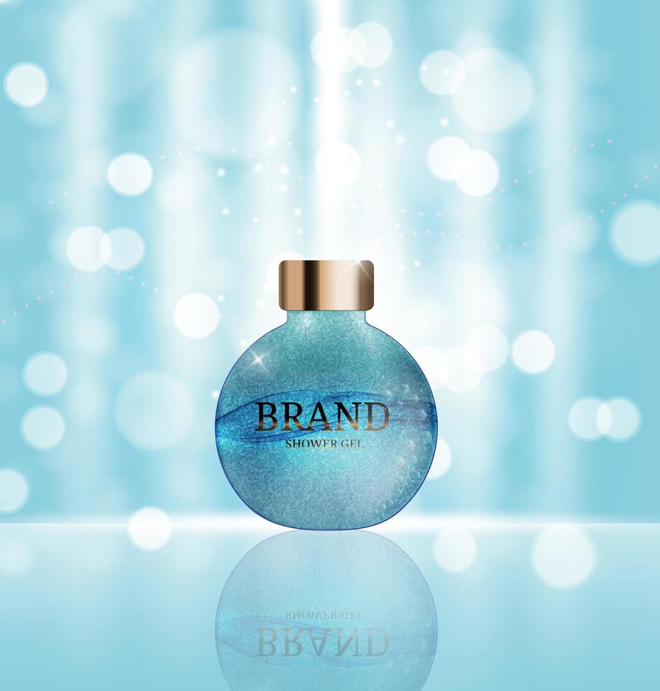 Shower Gel Bottle Template for Ads or Magazine Background. 3D Realistic Vector Iillustration