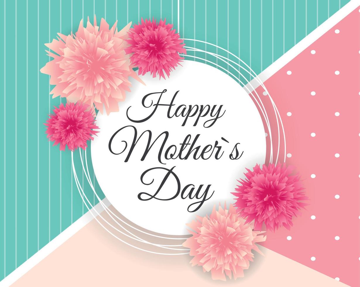 Happy Mother Day Cute Background with Flowers. Vector Illustration