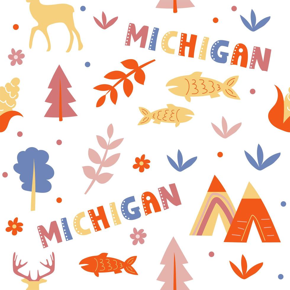 USA collection. Vector illustration of Michigan theme. State Symbols