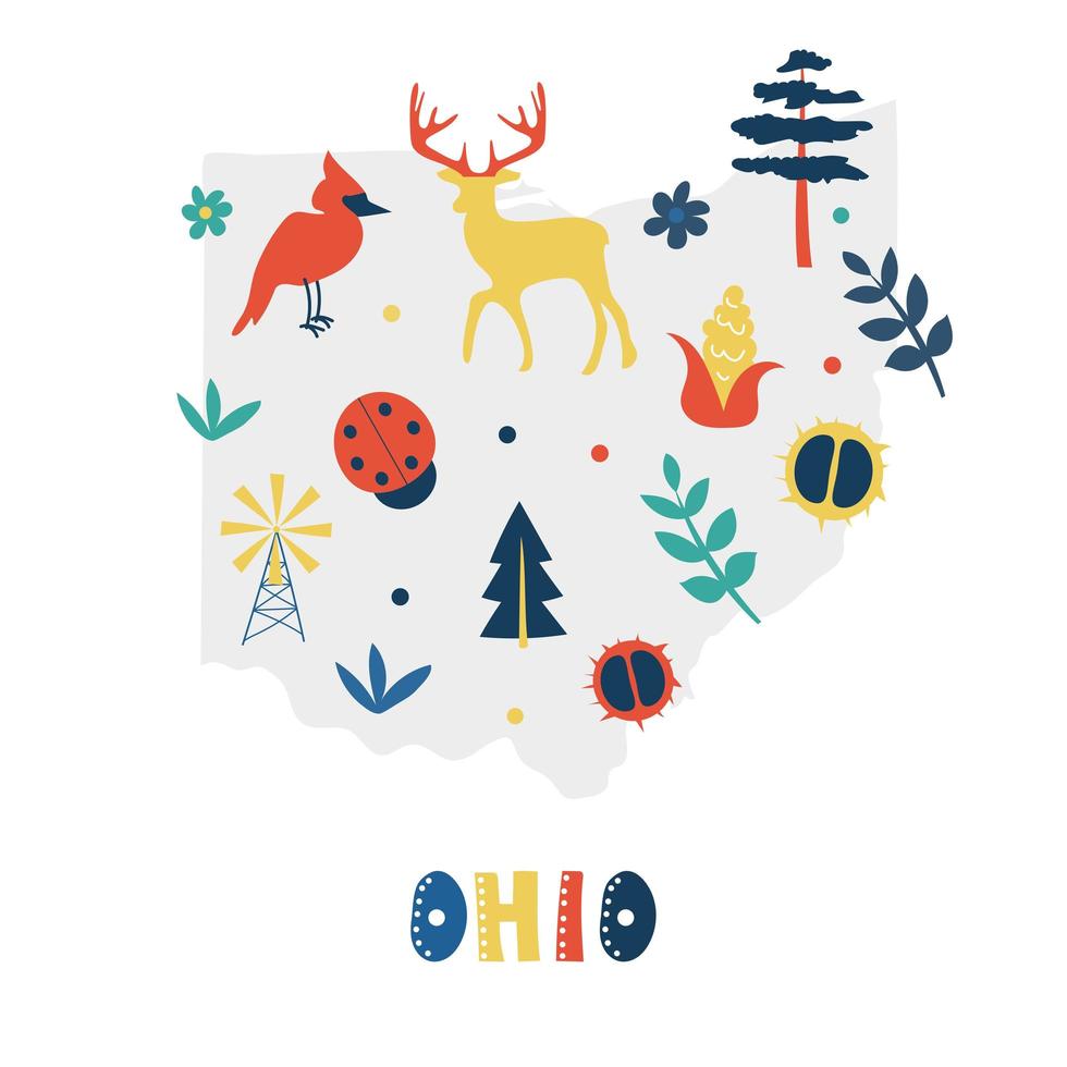 USA map collection. State symbols on gray state silhouette - Ohio vector