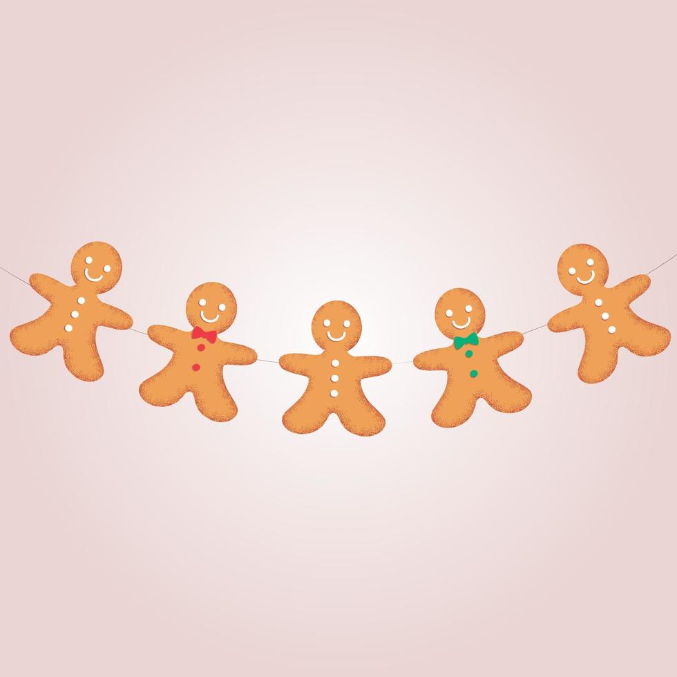 Composition of smiling gingerbread man garland vector