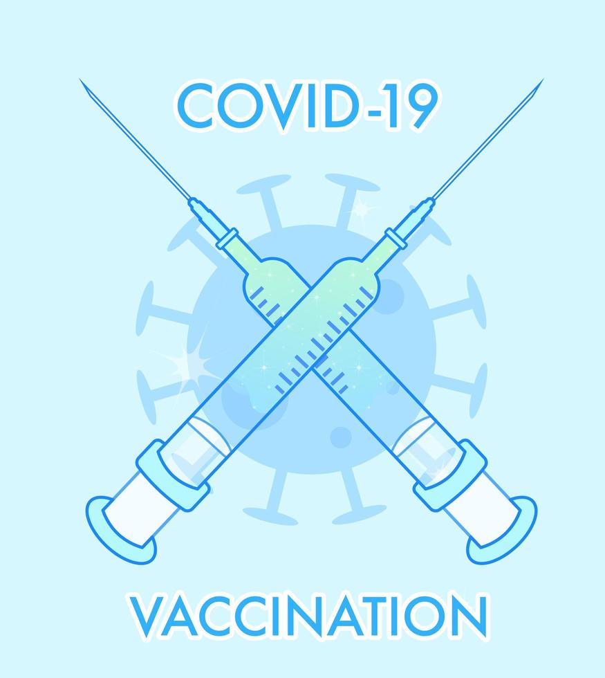 Ilustración covid-19 de jeringas cruzadas azules de ensueño, vacunación contra el coronavirus. vector eps 10
