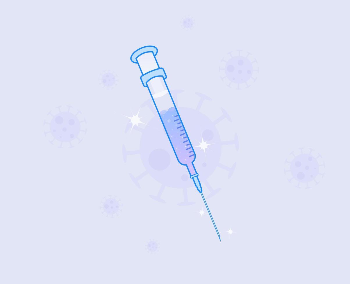 Illustration of syringe with injection liquid with dreamy sparkles. Vector EPS 10