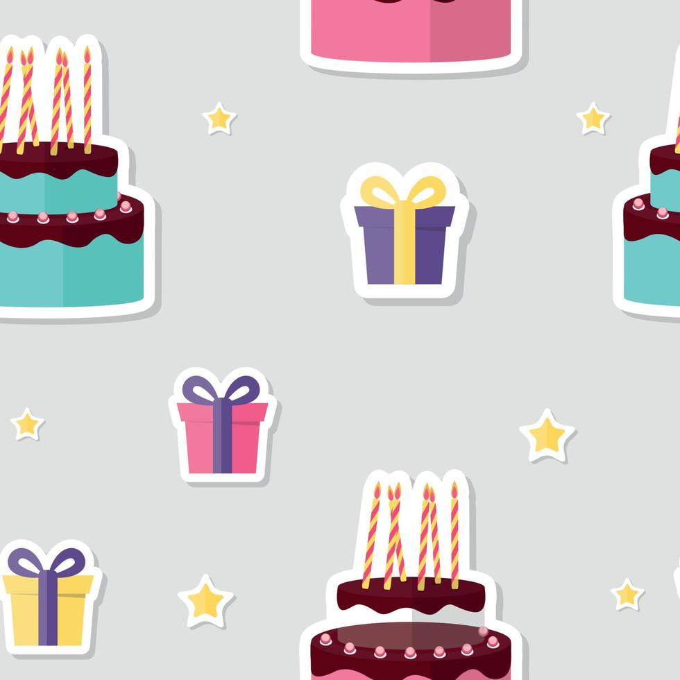 Happy Birthday Seamless Pattern Background with Cake and Gift Box. Vector Illustration