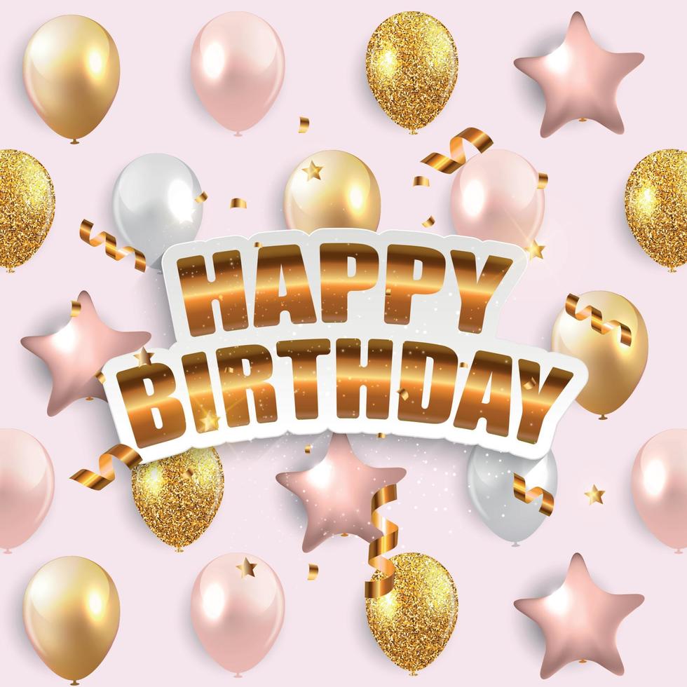 Glossy Happy Birthday Balloons Background Vector Illustration