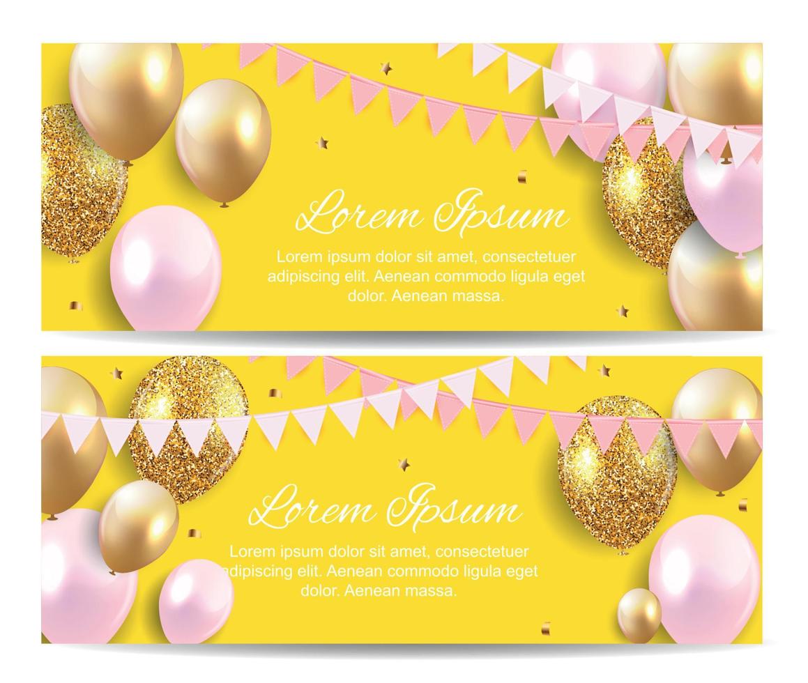 Color glossy balloons birthday party card background. vector illustration