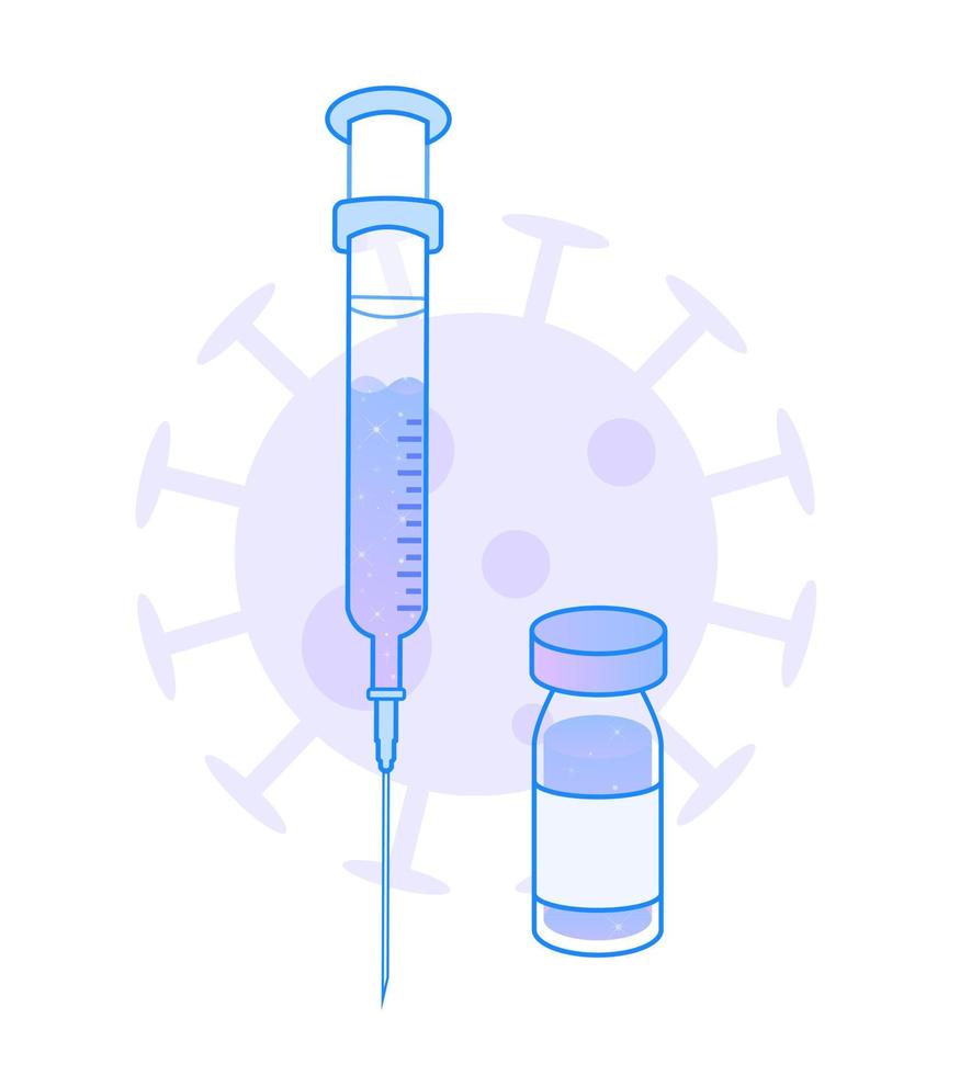 Illustration of  dreamy purple syringe with injection liquid and bottle. vector