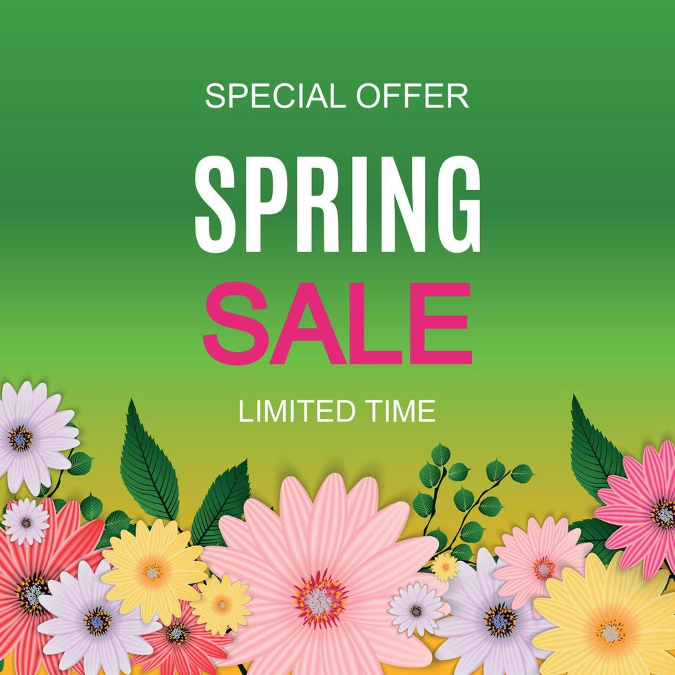 Spring Sale Cute Background with Colorful Flower Elements. Vector Illustration