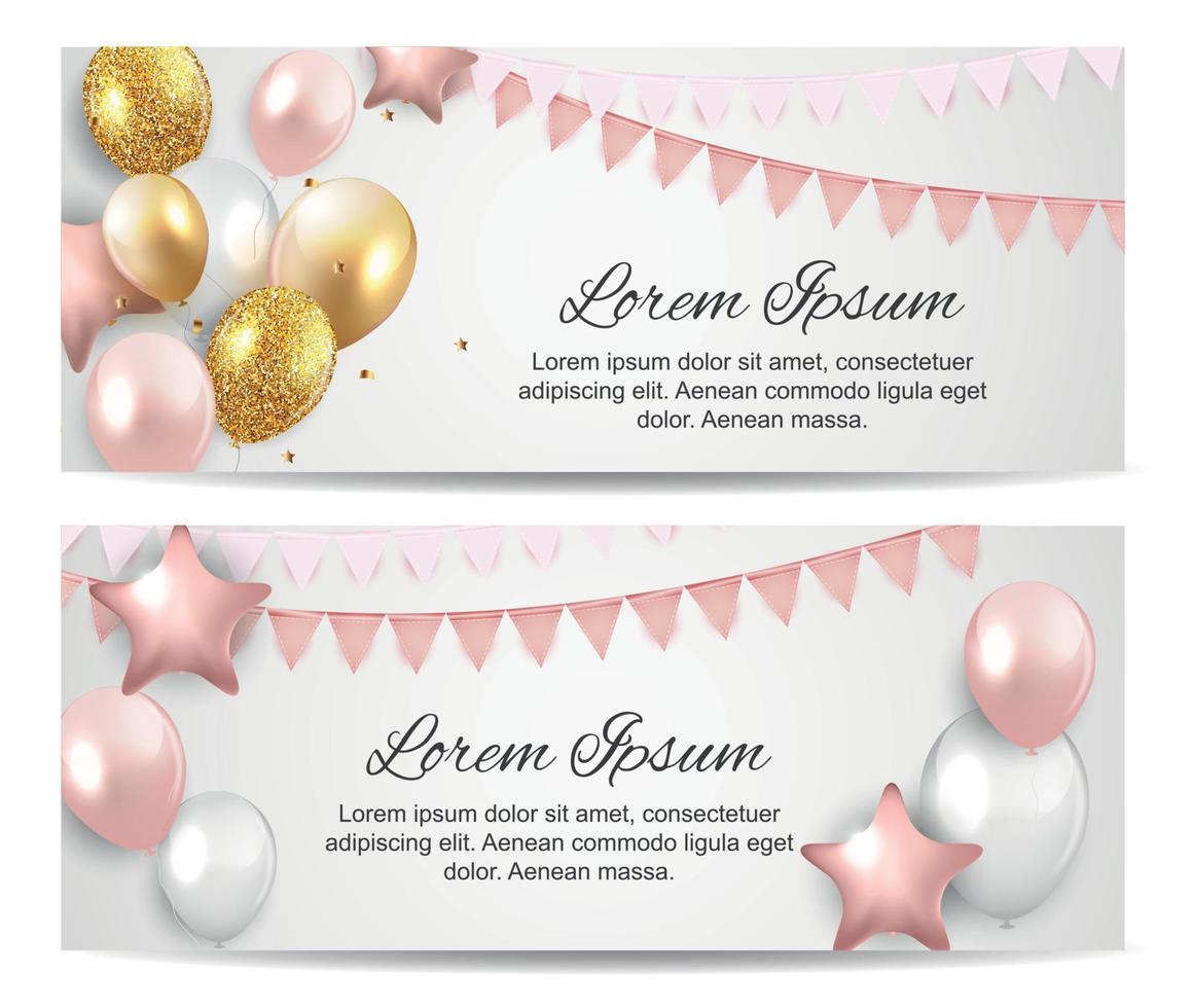 Color glossy balloons birthday party card background. vector illustration