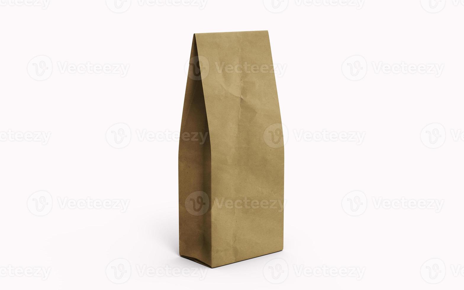 Tea or coffee brown paper packaging bag isolated on white background. 3d rendering. photo