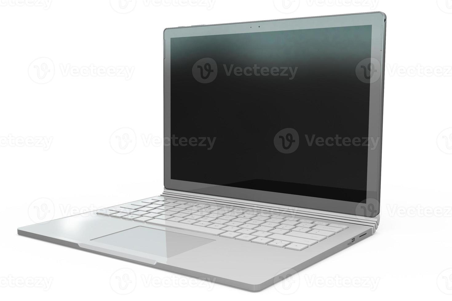 Representación 3D de maqueta de portátil con fondo blanco. gadget de tecnología para el concepto de fondo hipster. alta resolución foto
