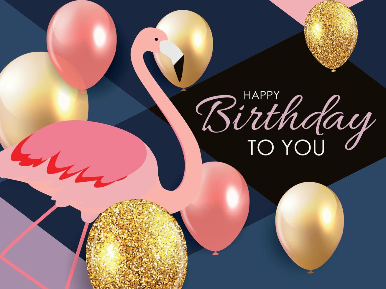 Colorful cartoon Pink Flamingo on a beautiful background greeting card for birthday greetings. Vector Illustration