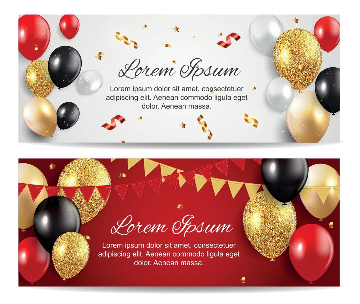 Color glossy balloons birthday party card background. vector illustration