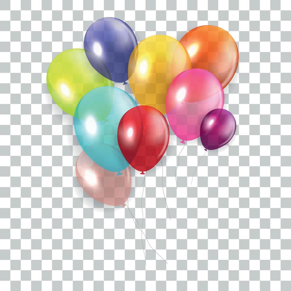 Glossy Happy Birthday Concept with Balloons isolated on transparent background. Vector Illustration