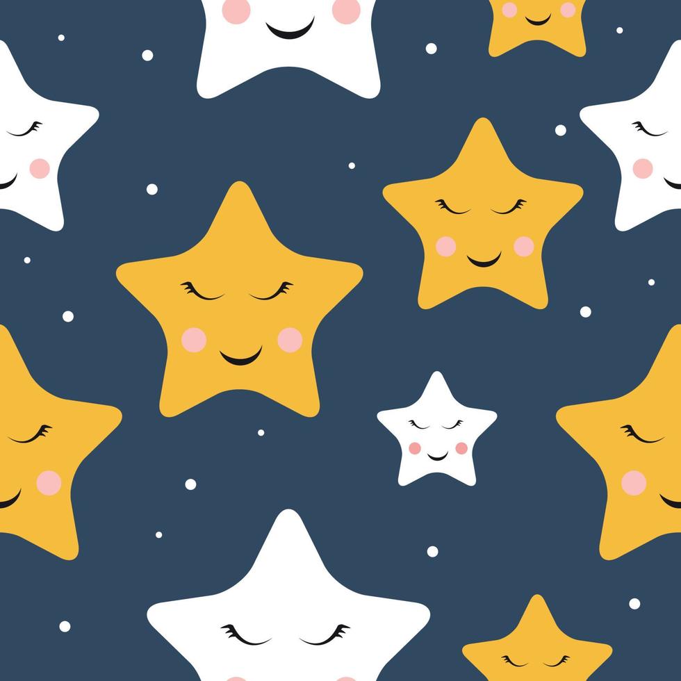 Cute Star Night Seamless Pattern Background Vector Illustration