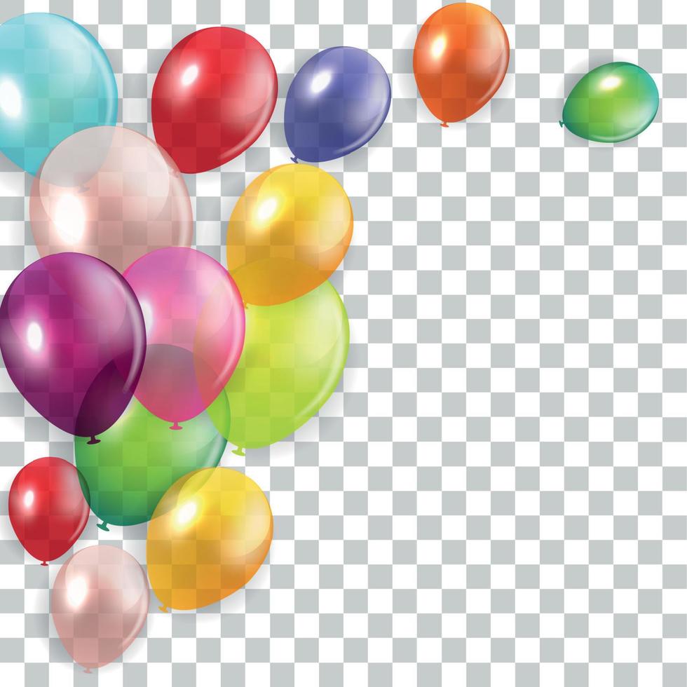 Glossy Happy Birthday Concept with Balloons isolated on transparent background. Vector Illustration