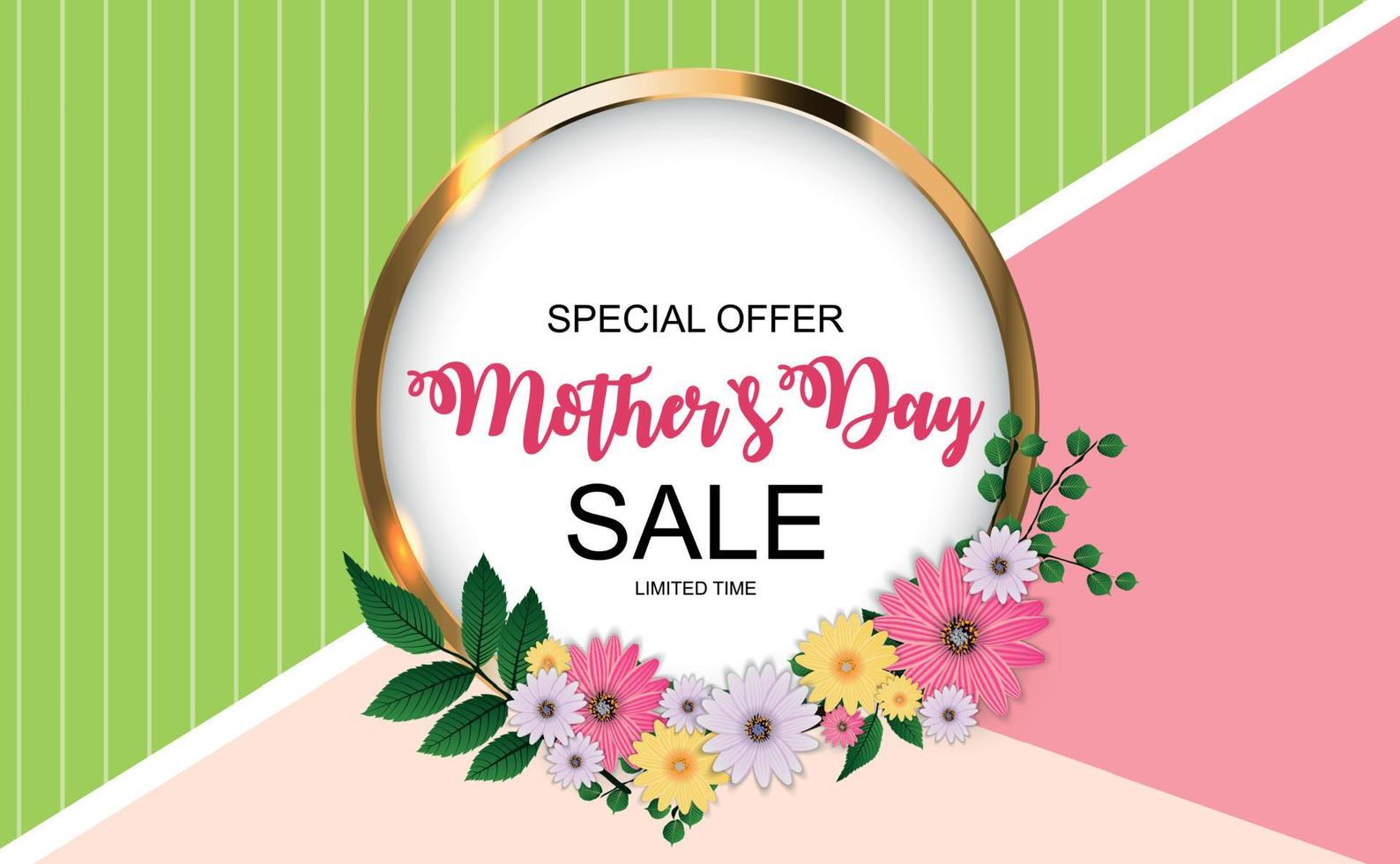 Happy Mother Day Cute Sale Background with Flowers. Vector Illustration