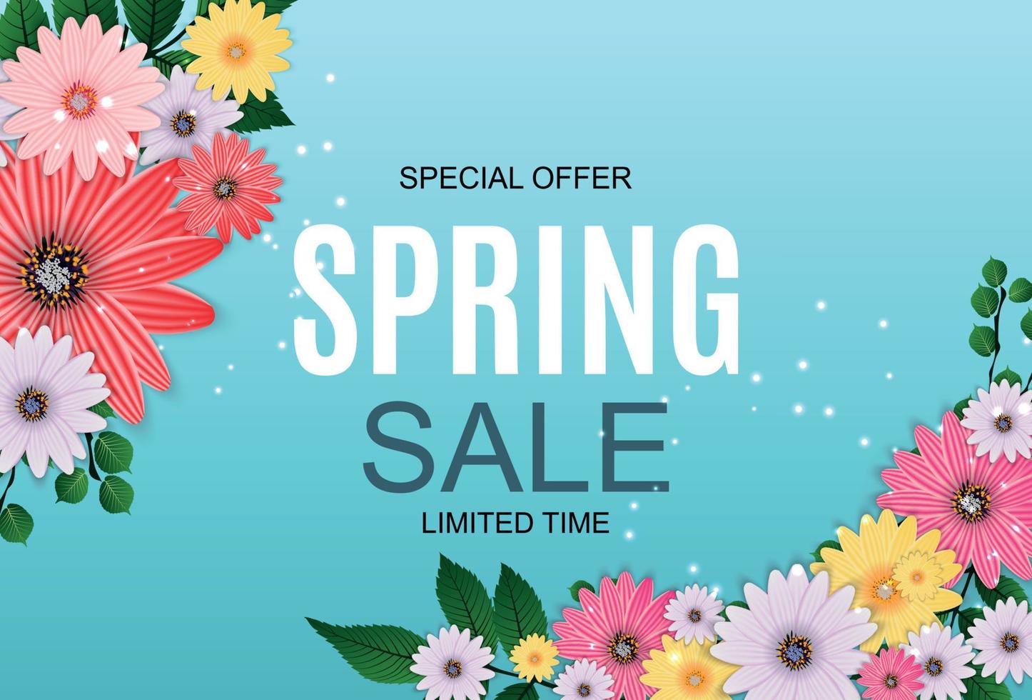 Spring Sale Cute Background with Colorful Flower Elements. Vector Illustration