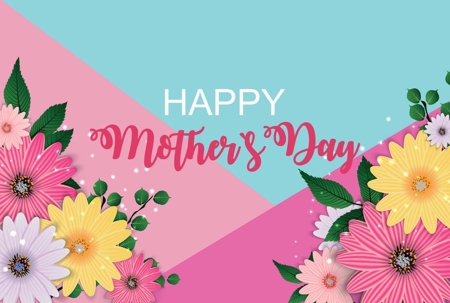 Happy Mother Day Cute Background with Flowers. Vector Illustration