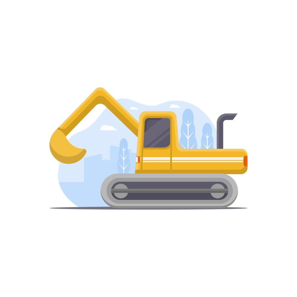 excavator vector illustration designed with city scenery illustration elements as the background of the excavator illustration object
