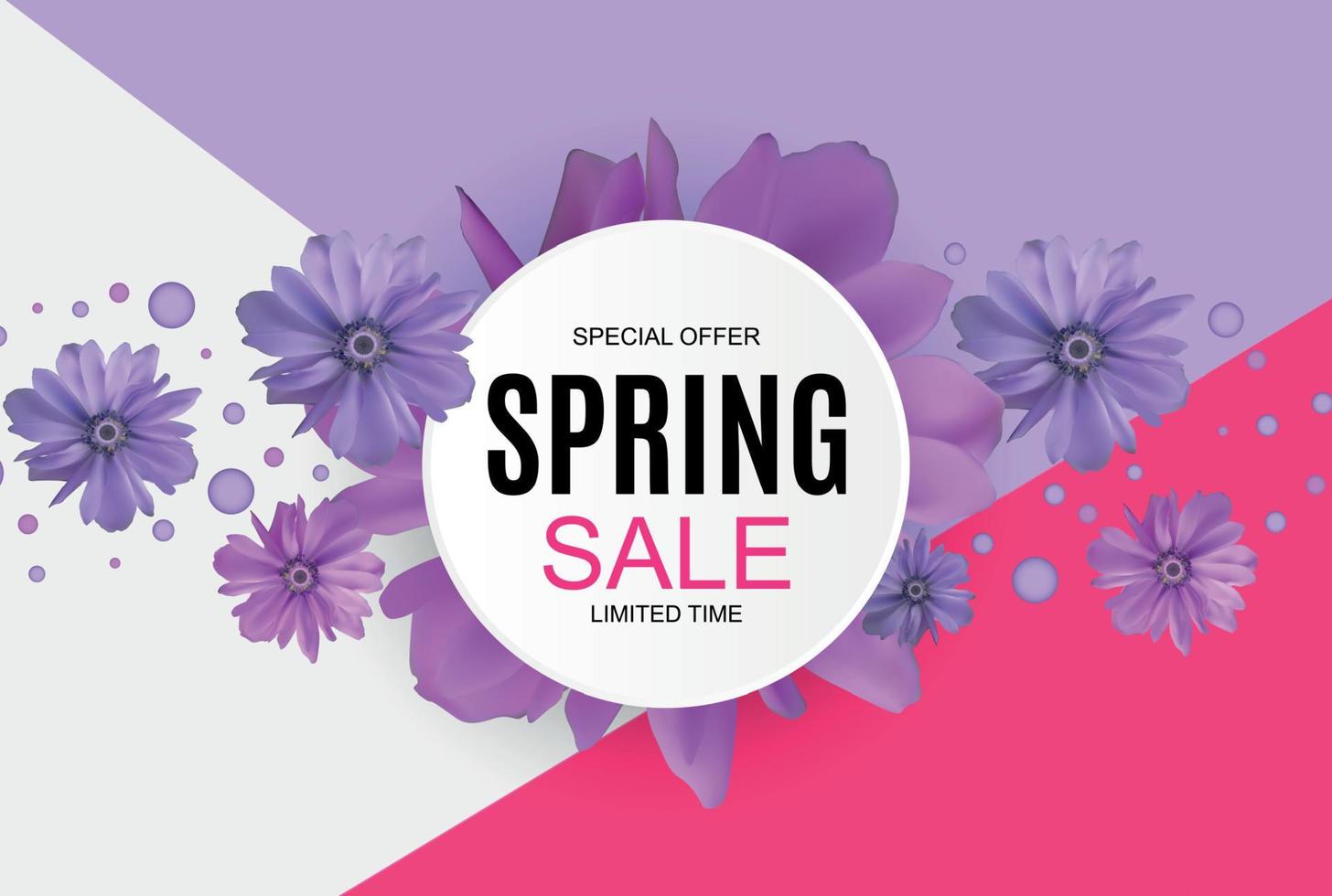 Spring Sale Cute Background with Colorful Flower Elements. Vector Illustration