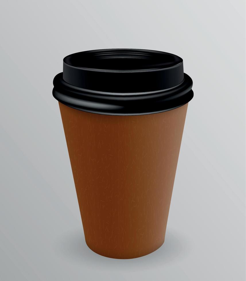 Brown and black paper cup for hot coffee. Vector Illustration