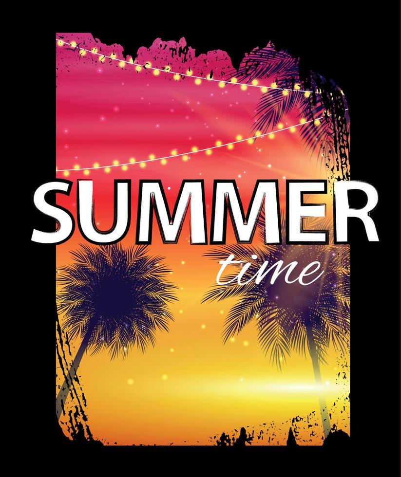 Summer Time Beach Poster. Tropical Natural Background with Palm.  Decor for fabric, textile, clothes Vector Illustration