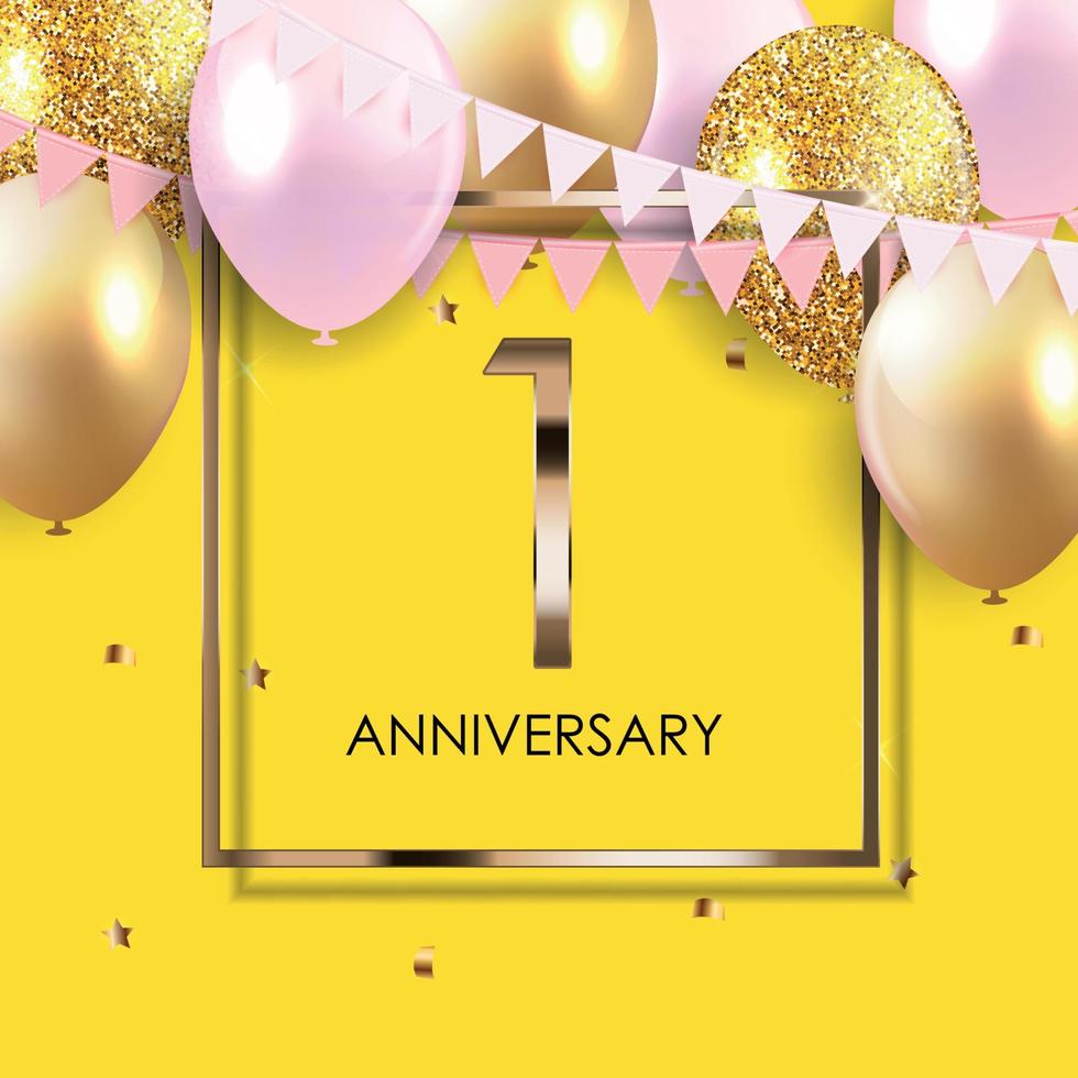 Template 1 Years Anniversary Background with Balloons Vector Illustration