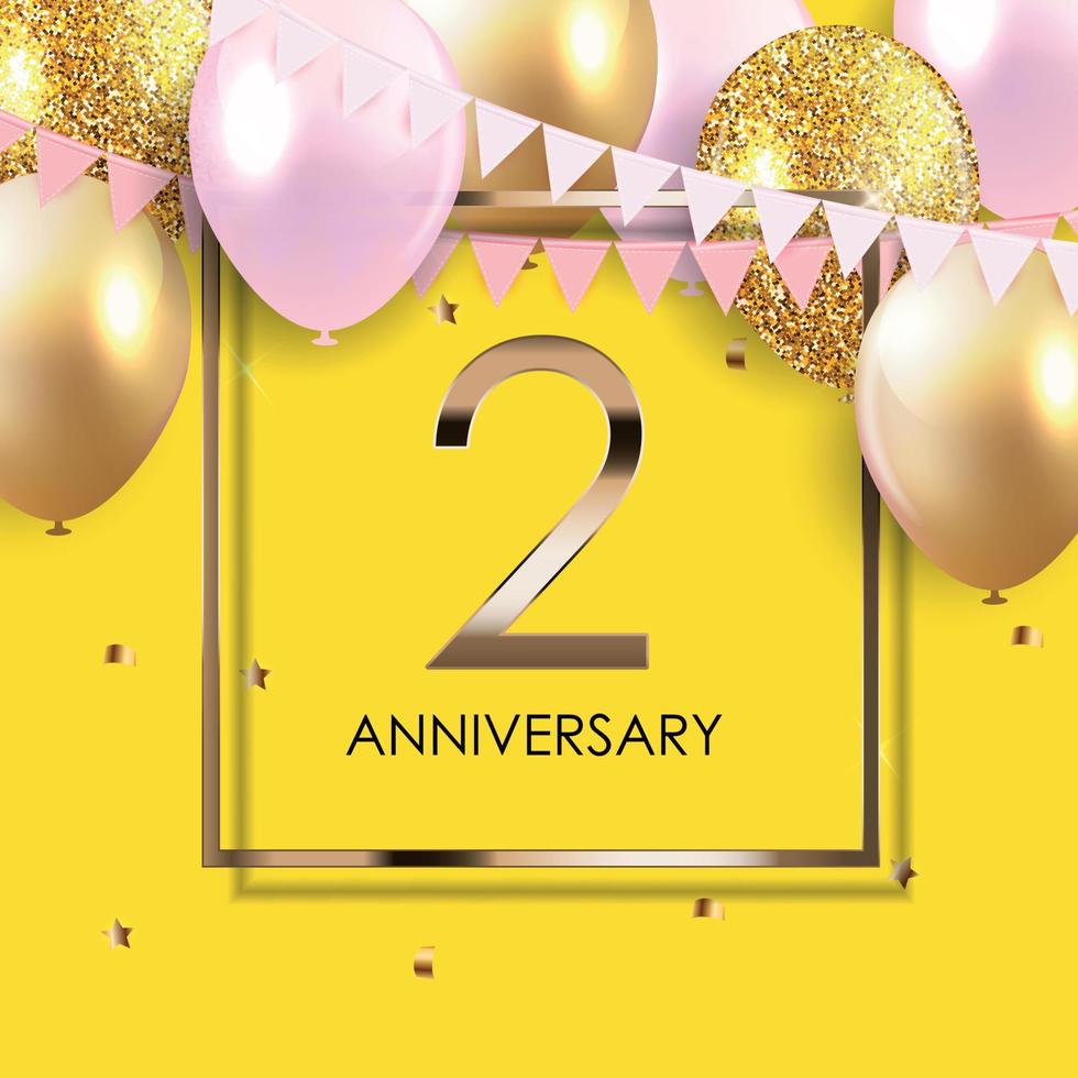 Template 2 Years Anniversary Background with Balloons Vector Illustration