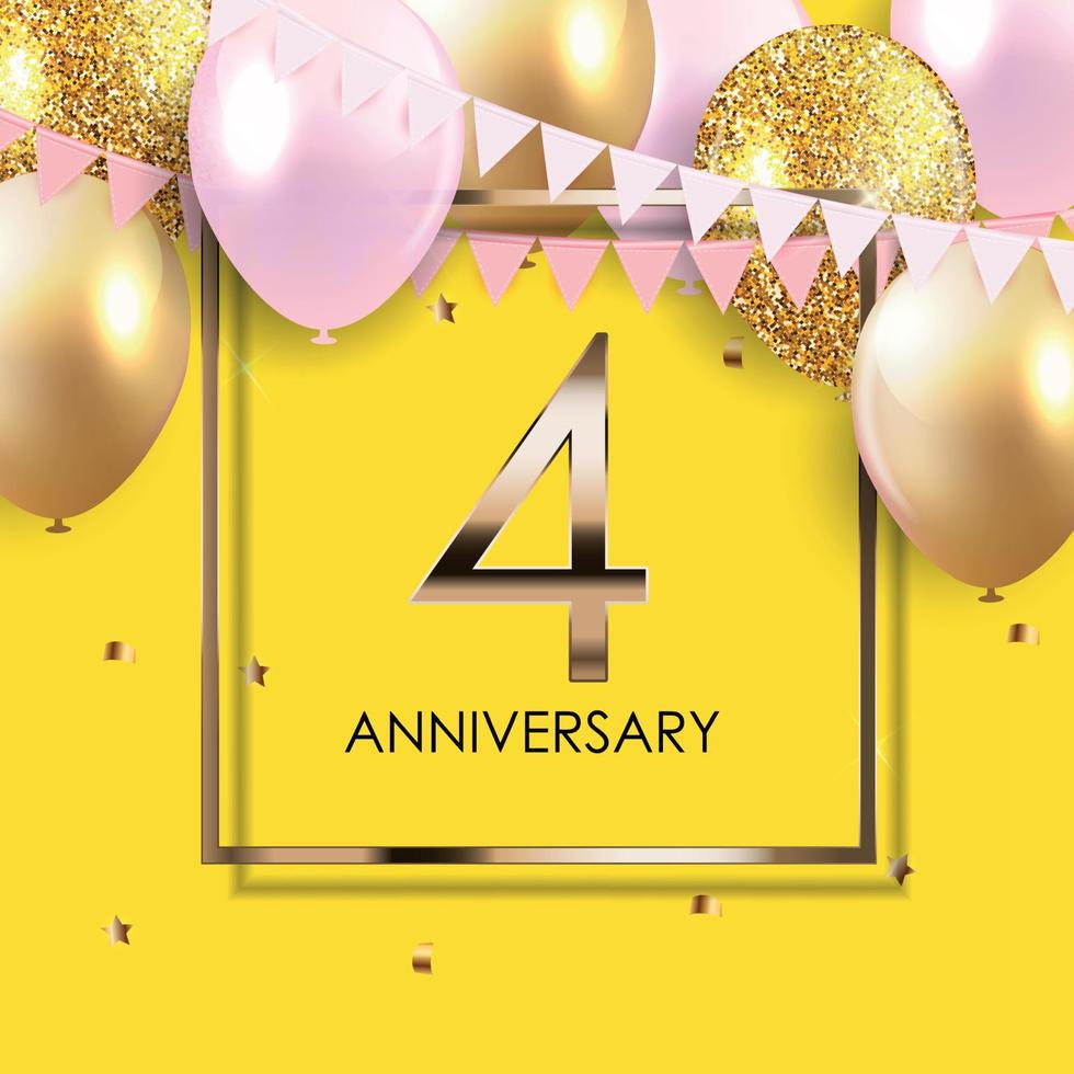 Template 4 Years Anniversary Background with Balloons Vector Illustration