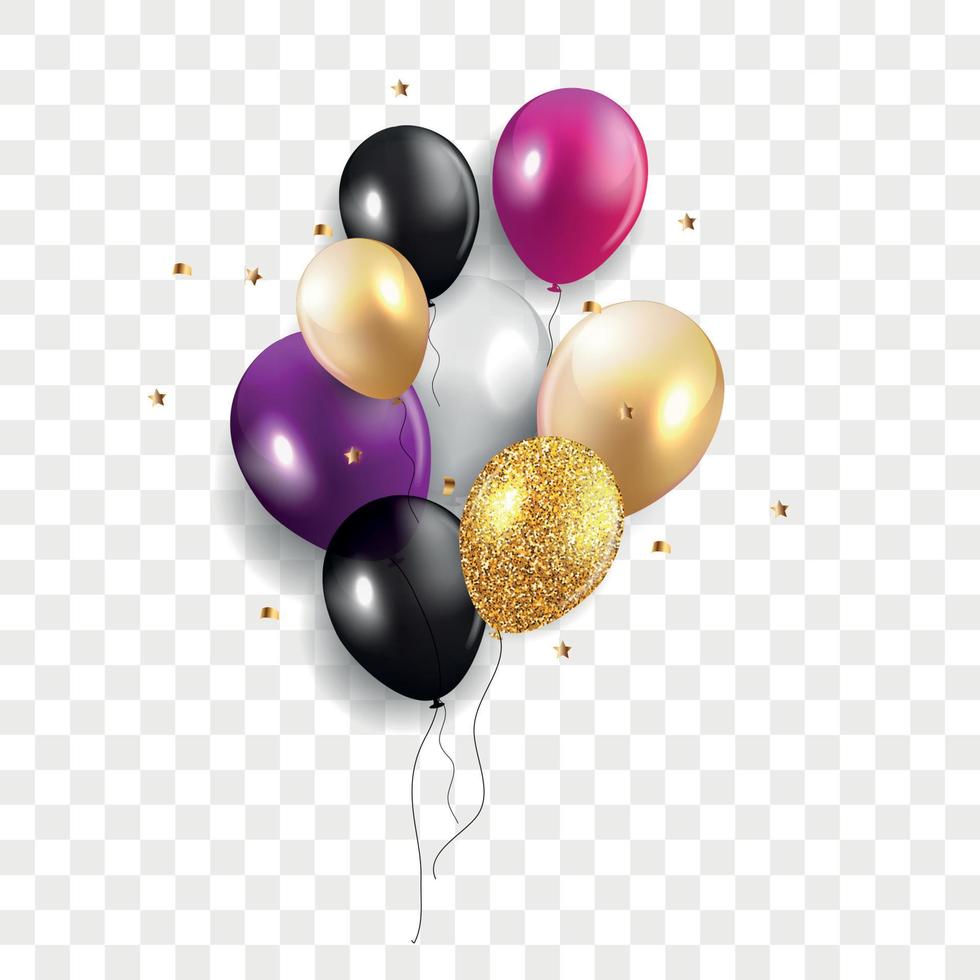 Glossy Happy Birthday Concept with Balloons isolated on transparent background. Vector Illustration