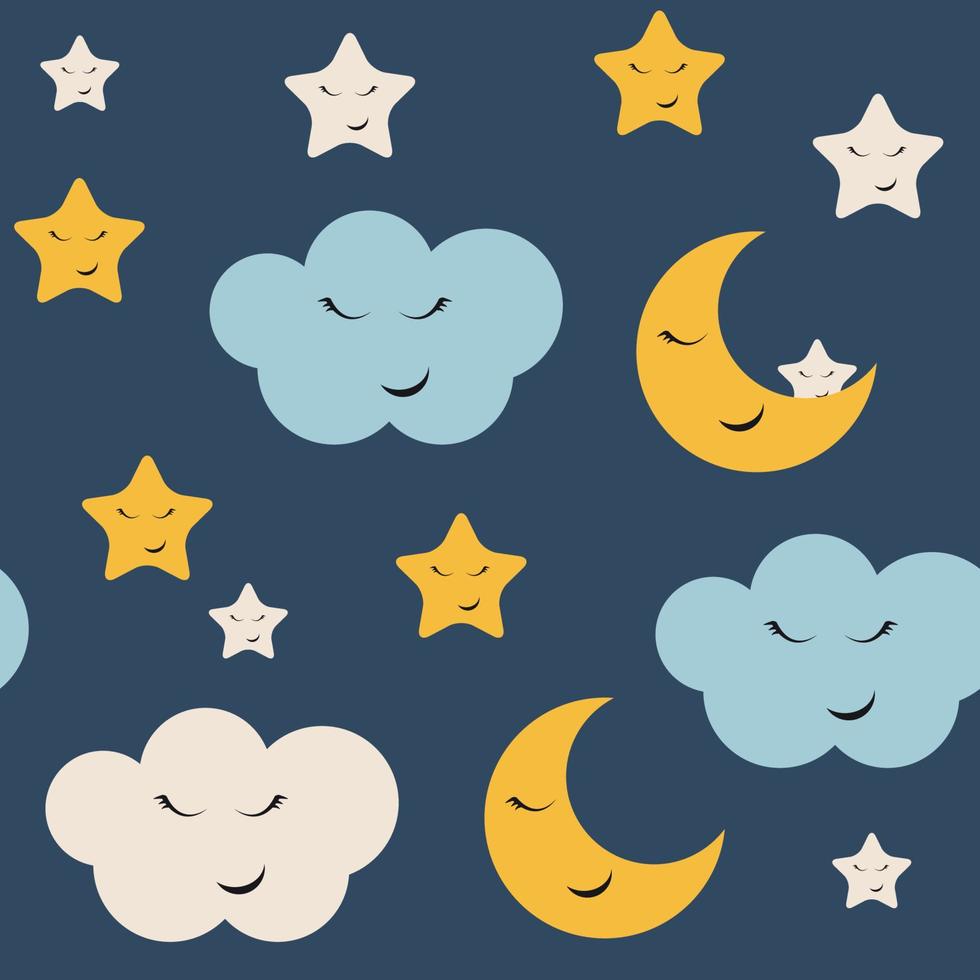 Cute Star, Cloud and Moon Seamless Pattern Background Vector Illustration