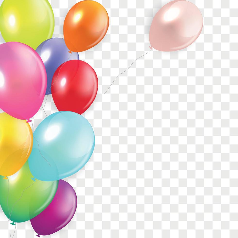 Glossy Happy Birthday Concept with Balloons isolated on transparent background. Vector Illustration