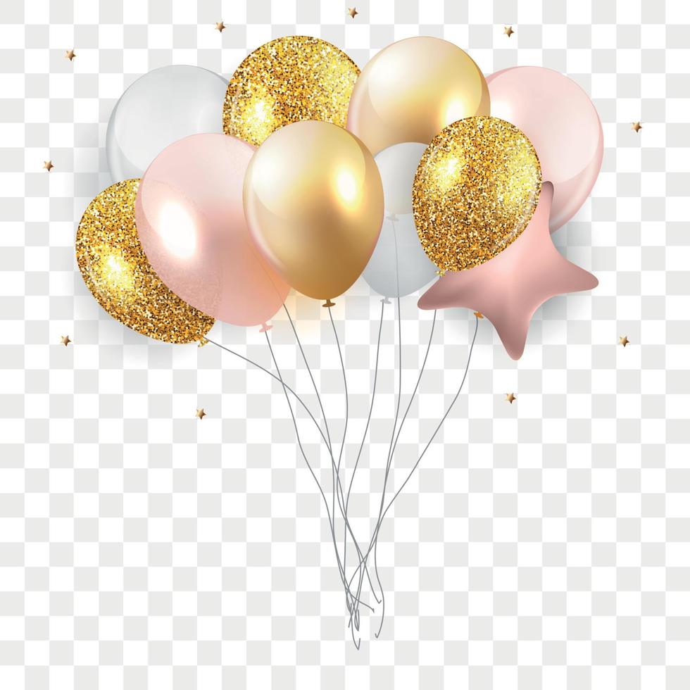 Glossy Happy Birthday Concept with Balloons isolated on transparent background. Vector Illustration