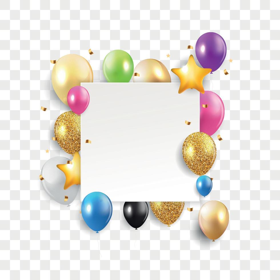 Glossy Happy Birthday Concept with Balloons isolated on transparent background. Vector Illustration