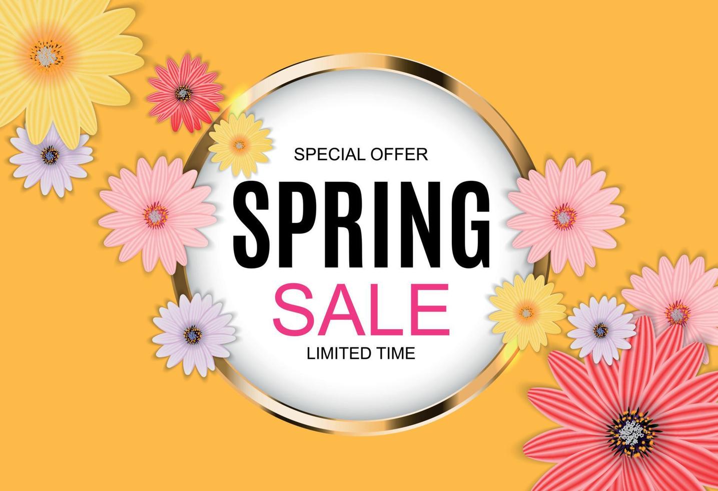 Spring Sale Cute Background with Colorful Flower Elements. Vector Illustration