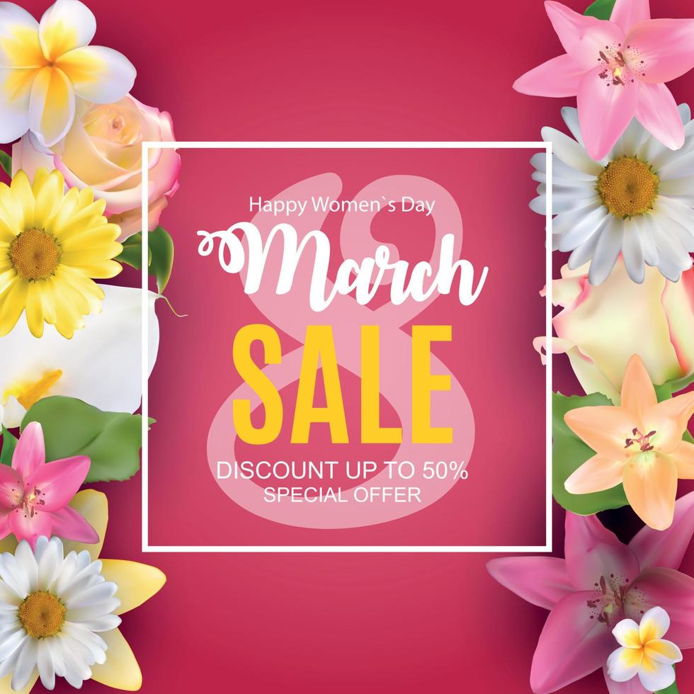 Womens Day, 8 March Sale  Spring design with Flower. Vector  Illustration