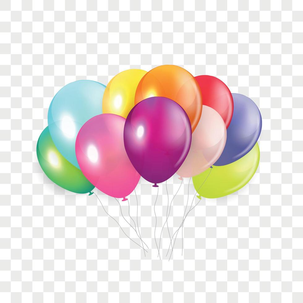 Glossy Happy Birthday Concept with Balloons isolated on transparent background. Vector Illustration