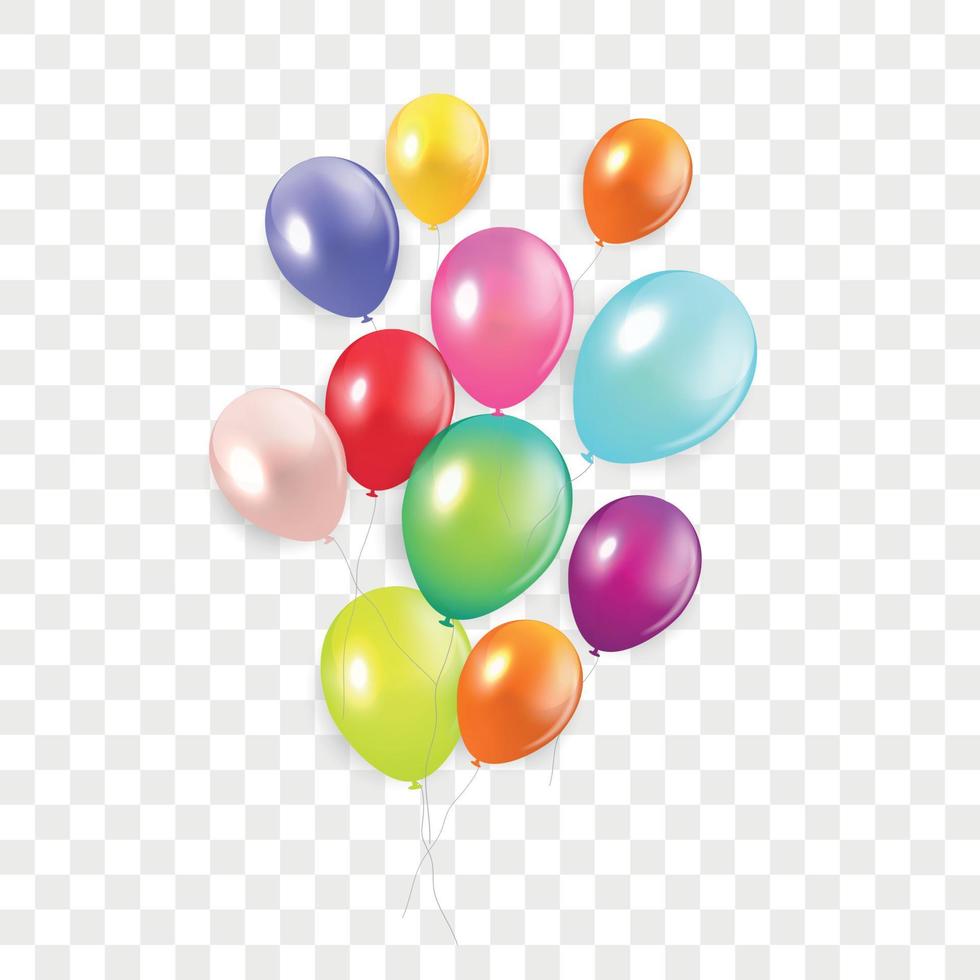 Glossy Happy Birthday Concept with Balloons isolated on transparent background. Vector Illustration
