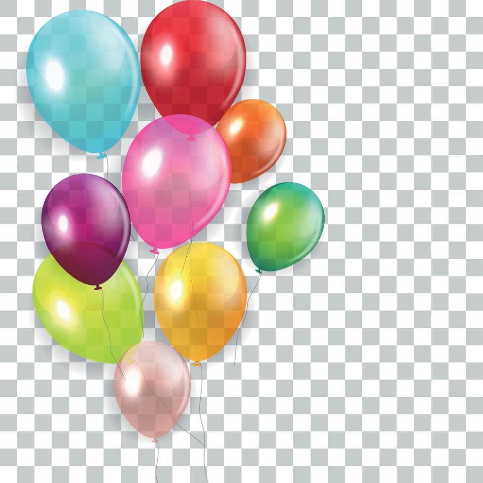 Glossy Happy Birthday Concept with Balloons isolated on transparent background. Vector Illustration