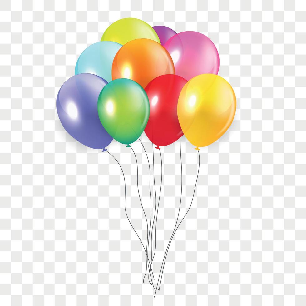 Glossy Happy Birthday Concept with Balloons isolated on transparent background. Vector Illustration