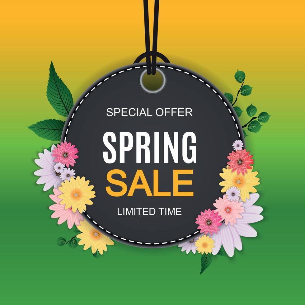 Spring Sale Cute Background with Colorful Flower Elements. Vector Illustration