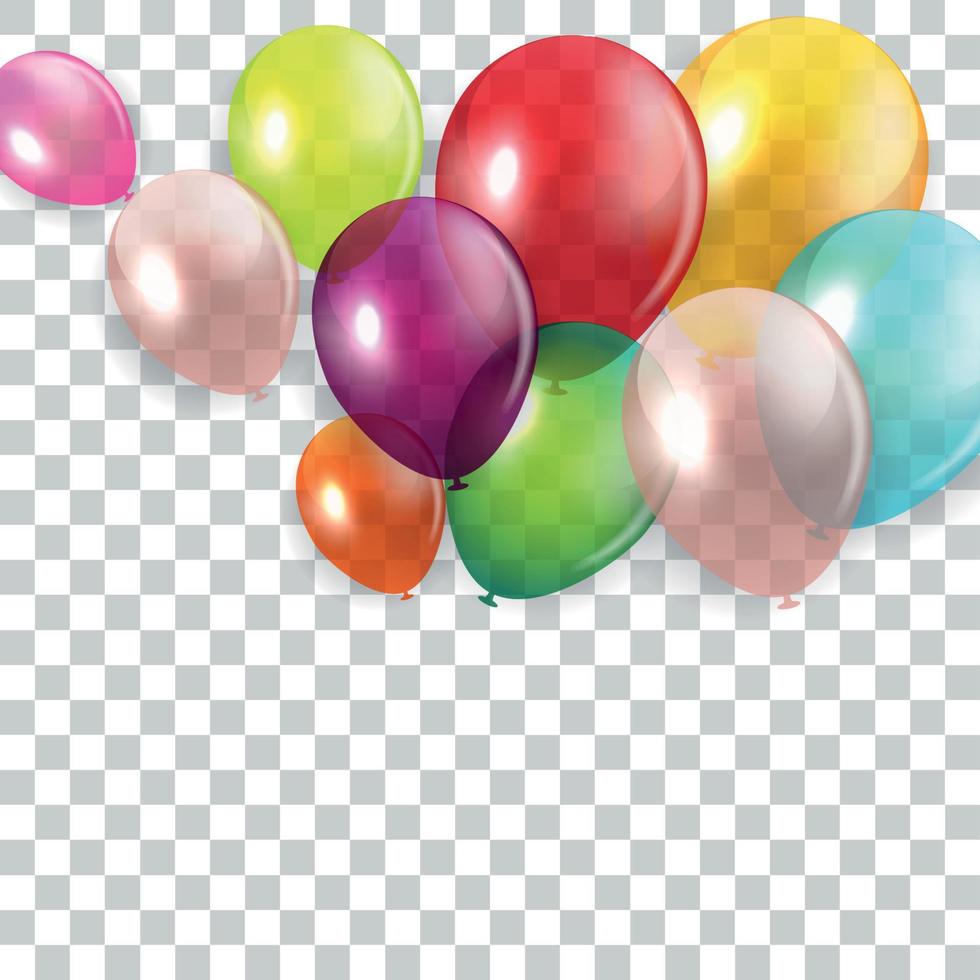 Glossy Happy Birthday Concept with Balloons isolated on transparent background. Vector Illustration