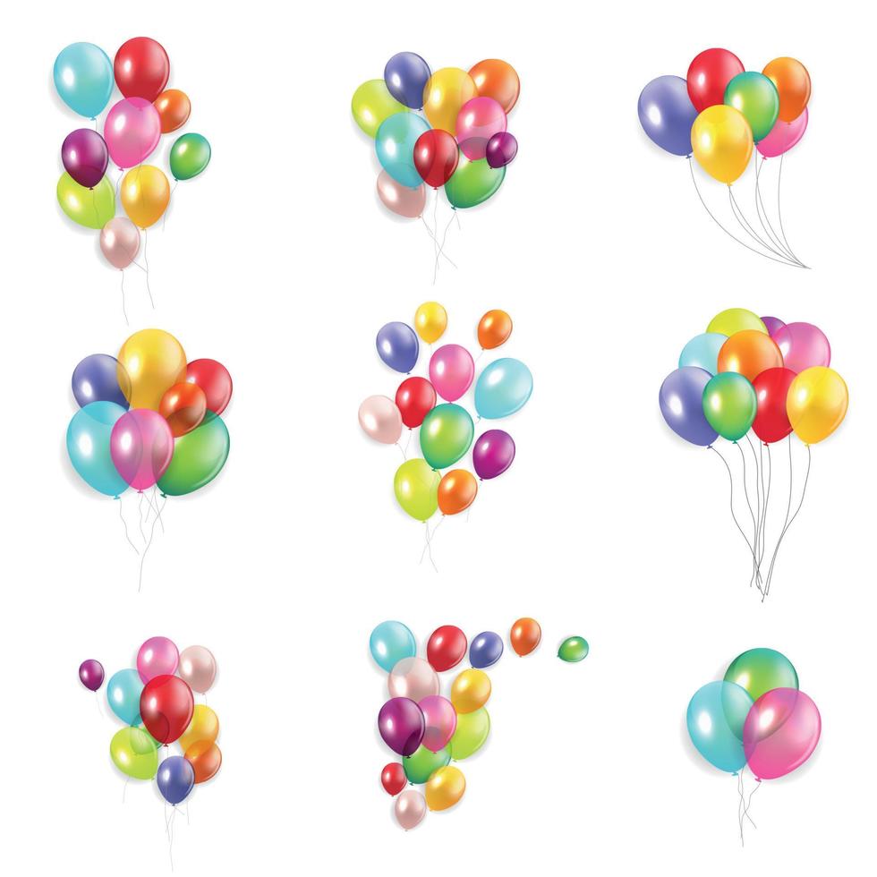 Glossy Happy Birthday Concept with Balloons isolated on white background collection set. Vector Illustration