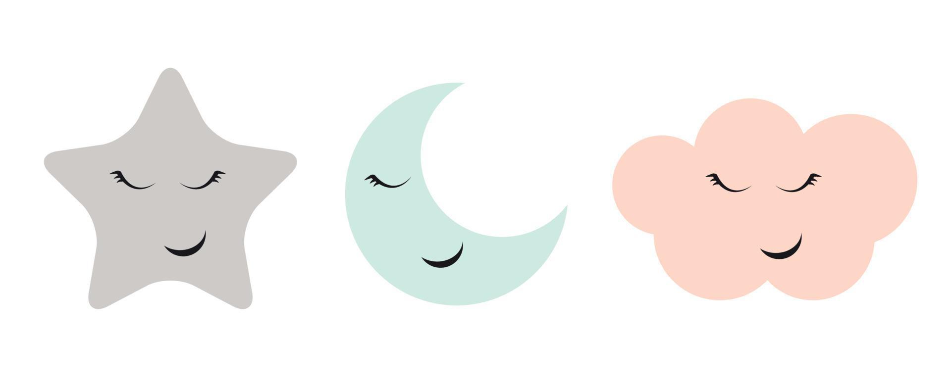 Cute Star, Cloud and Moon Icon Vector Illustration