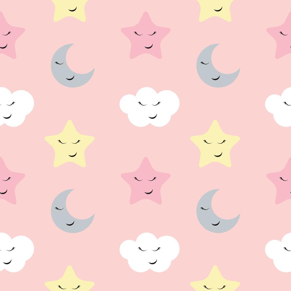 Cute Star, Cloud and Moon Seamless Pattern Background Vector Illustration